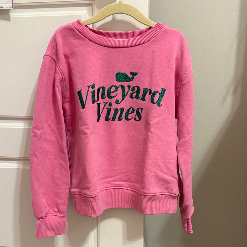 Vineyard Vines Bright Pink Sweatshirt with Green Logo